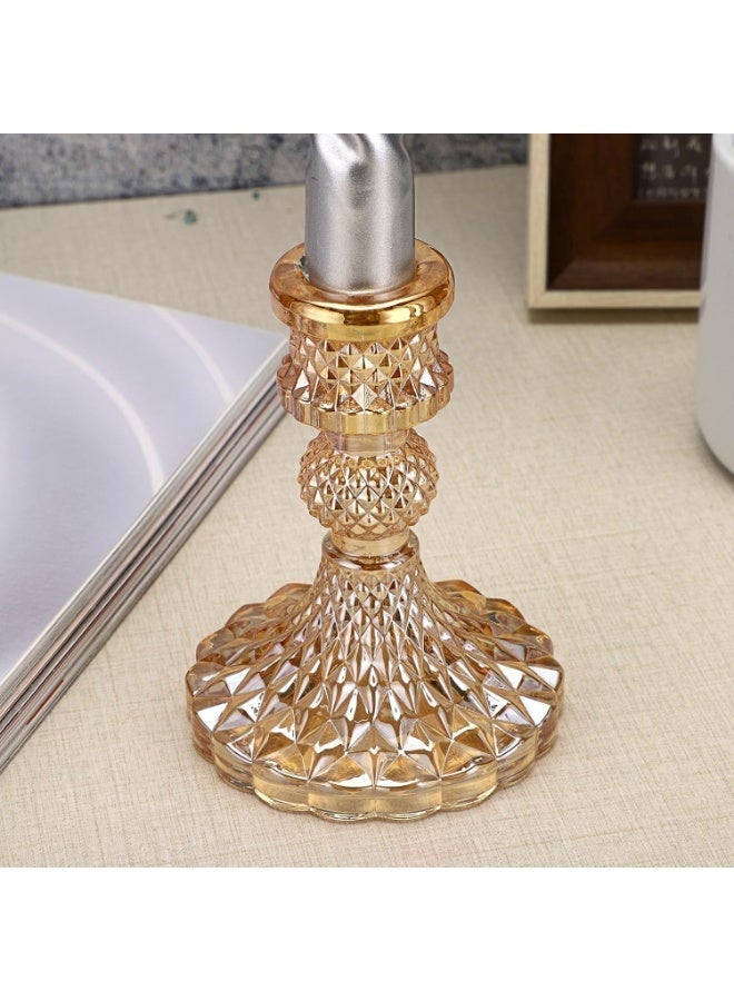 Set of 2 Gold Glass Taper Candle Holders Decorative Glass Candlestick Holders, Modern Taper Candle Stands Candlesticks for Dining Table Centerpieces Wedding Church Decor - Image 4