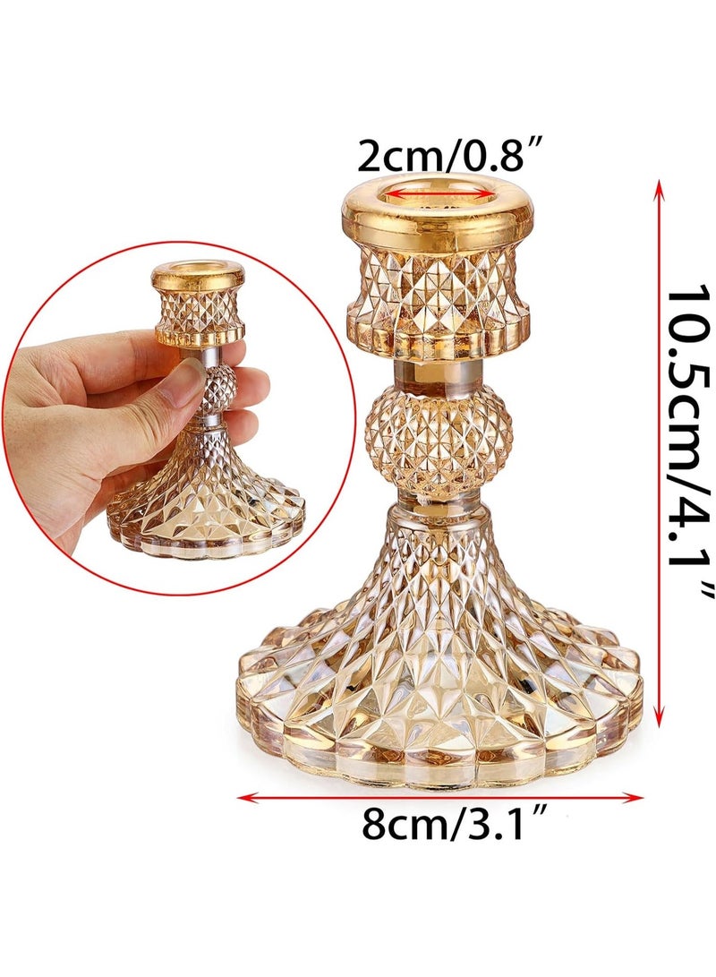Set of 2 Gold Glass Taper Candle Holders Decorative Glass Candlestick Holders, Modern Taper Candle Stands Candlesticks for Dining Table Centerpieces Wedding Church Decor - Image 2