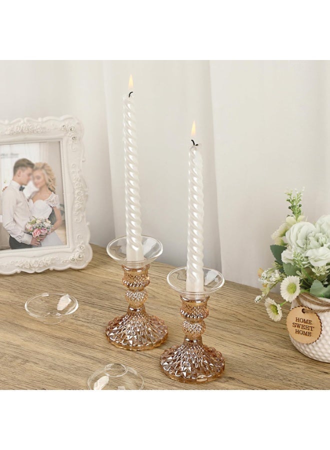 Set of 2 Gold Glass Taper Candle Holders Decorative Glass Candlestick Holders, Modern Taper Candle Stands Candlesticks for Dining Table Centerpieces Wedding Church Decor - Image 3