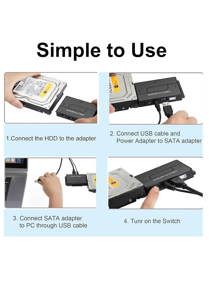 Generic - USB to SATA Adapter 3.0 Reader External Hard Drive Ultra Recovery Converter Universal Hard Drive Adapter Kit for 2.5/3.5 HDD/SSD Hard Drive Disk  Include 12V/2A Power Adapter - Image 1
