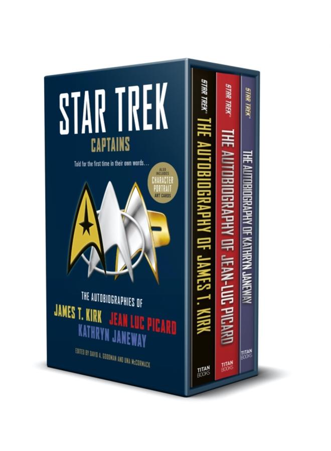 Star Trek Captains - The Autobiographies : Boxed set with slipcase and character portrait art of Kirk, Picard and Janeway a utobiographies 