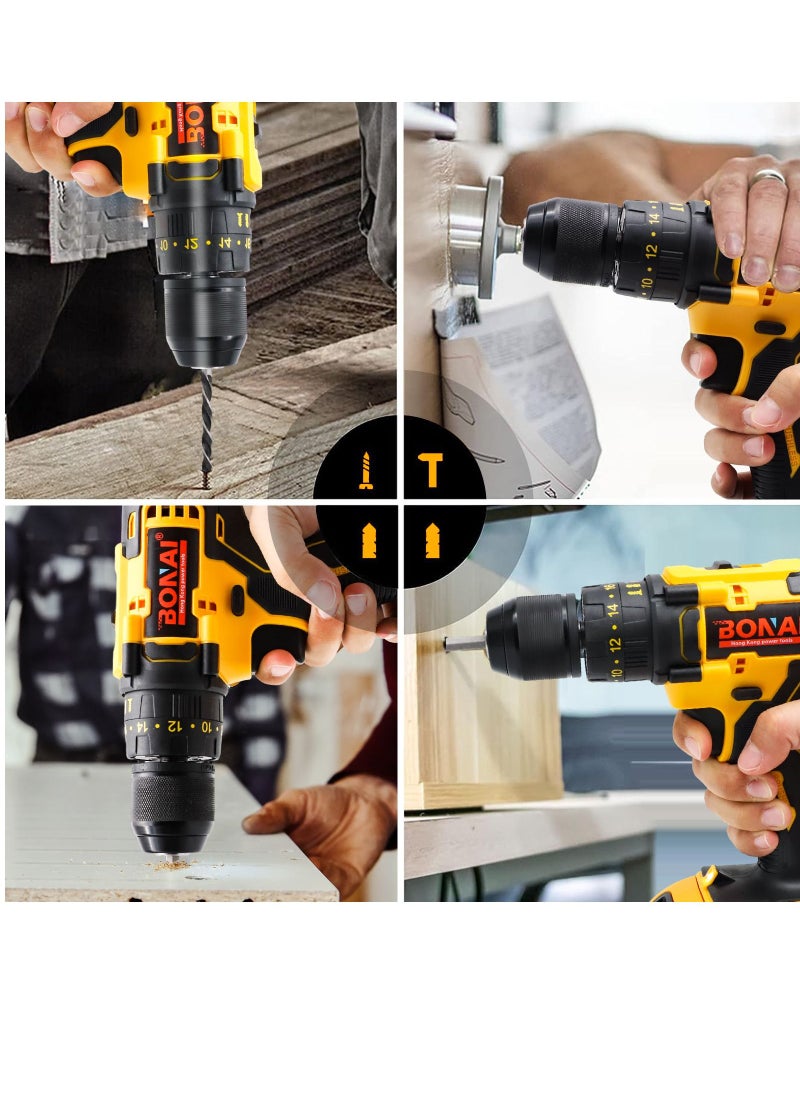 Complete 36V Cordless Drill Kit: Double Battery, 38Nm Torque, 18+3 Torque Settings, and a Comprehensive Set of 55 Drill Driver Bits