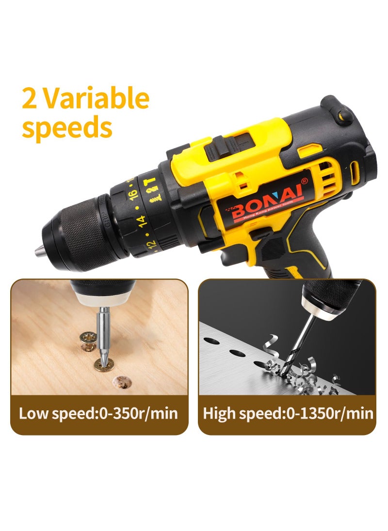 Complete 36V Cordless Drill Kit: Double Battery, 38Nm Torque, 18+3 Torque Settings, and a Comprehensive Set of 55 Drill Driver Bits