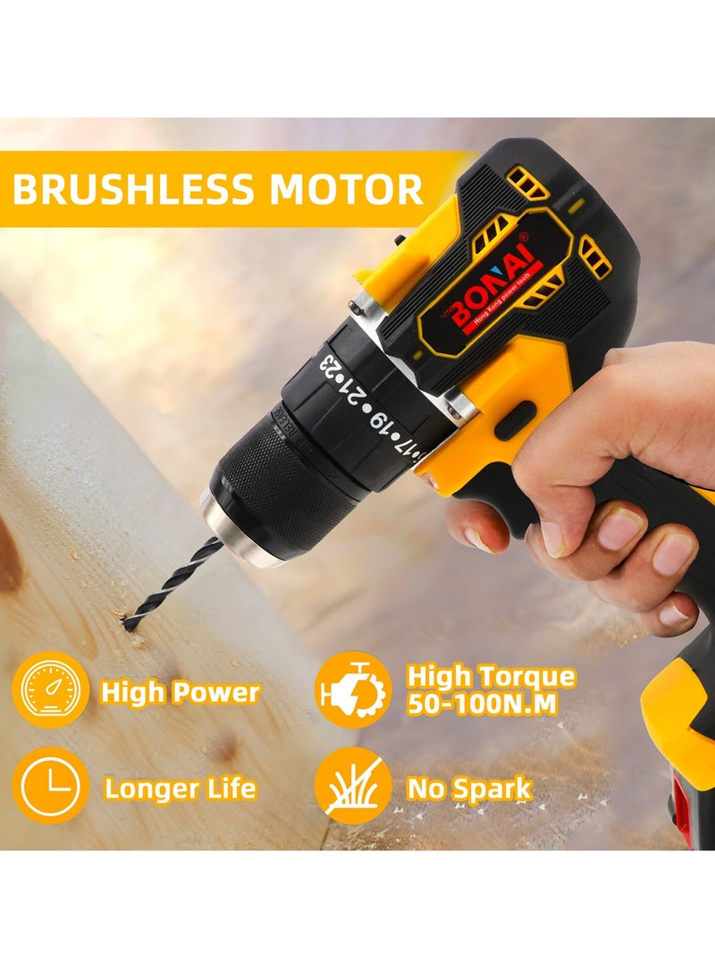 Complete 36V Cordless Drill Kit: Double Battery, 38Nm Torque, 18+3 Torque Settings, and a Comprehensive Set of 55 Drill Driver Bits