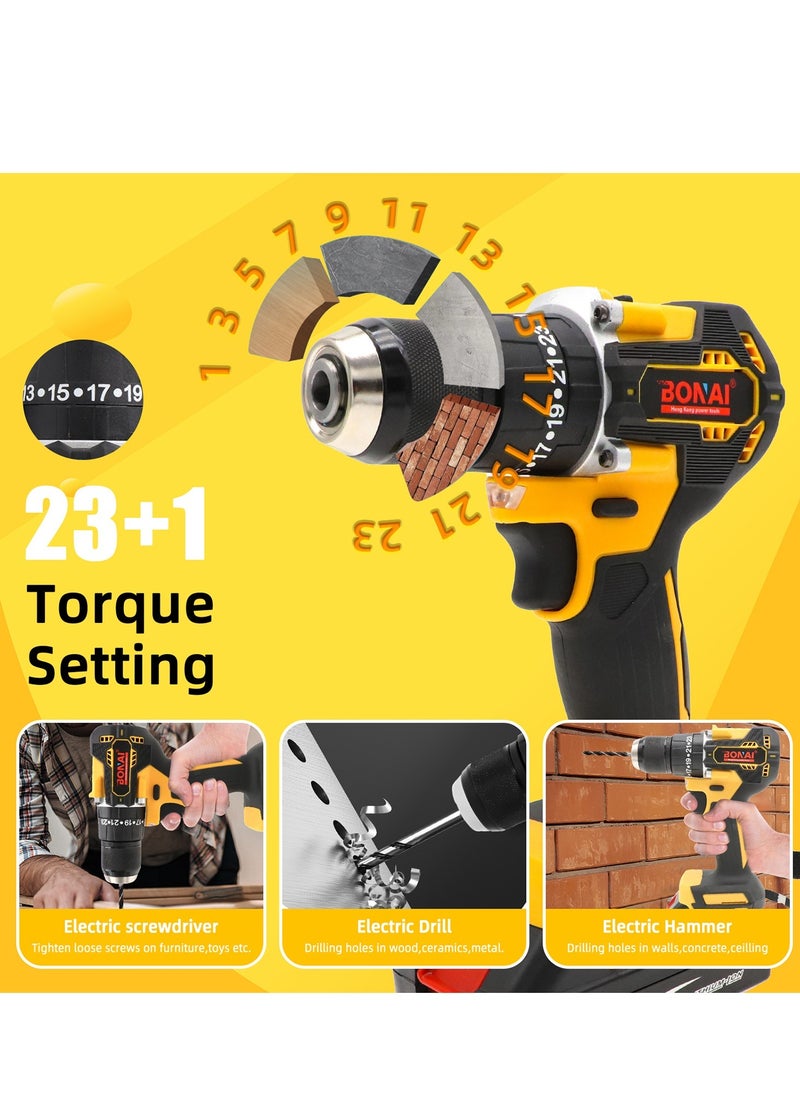 Complete 36V Cordless Drill Kit: Double Battery, 38Nm Torque, 18+3 Torque Settings, and a Comprehensive Set of 55 Drill Driver Bits