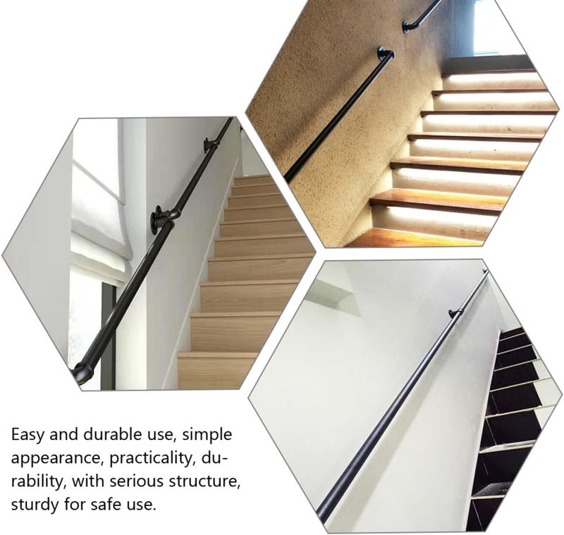 Wall Mount Staircase Handrail 30cm Metal Hand Rail Indoor Safety Railing with Non-Slip Steel Pipe Support for Home and Loft Steps, White and Black Random - Image 3