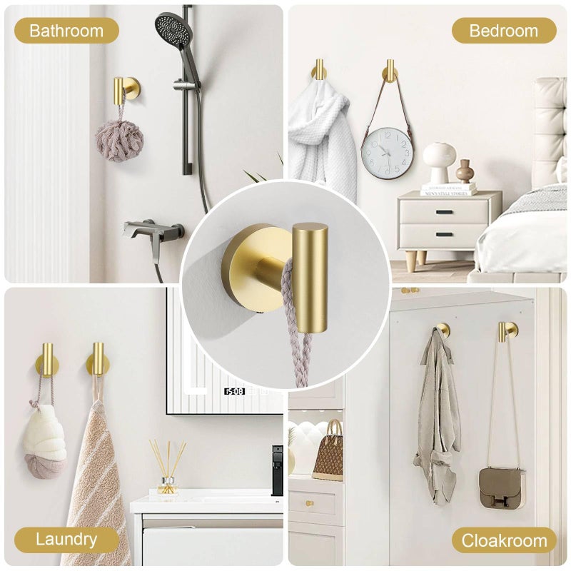 soaez Bathroom Towel Holder Set  6 Pieces Brushed Gold Towel Bar Bathroom Hardware Accessories Set  SUS304 Stainless Steel Towel Rack Towel Ring Toilet Paper Holder Set Wall Mounted - Image 5