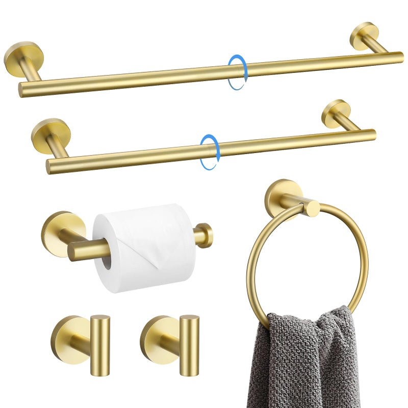 soaez Bathroom Towel Holder Set  6 Pieces Brushed Gold Towel Bar Bathroom Hardware Accessories Set  SUS304 Stainless Steel Towel Rack Towel Ring Toilet Paper Holder Set Wall Mounted - Image 1