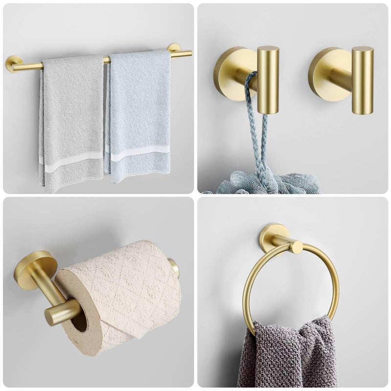 soaez Bathroom Towel Holder Set  6 Pieces Brushed Gold Towel Bar Bathroom Hardware Accessories Set  SUS304 Stainless Steel Towel Rack Towel Ring Toilet Paper Holder Set Wall Mounted - Image 4