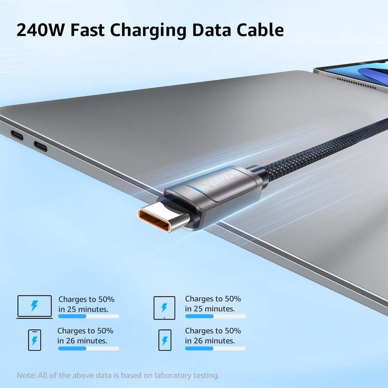 Vinko 240W USB-C to USB-C Cable 1M, Fast Charging & 480Mbps Data Sync, Braided Nylon Durable Cord for MacBook, iPhone 15 Series, Samsung, Laptops & All USB-C Devices - Image 3