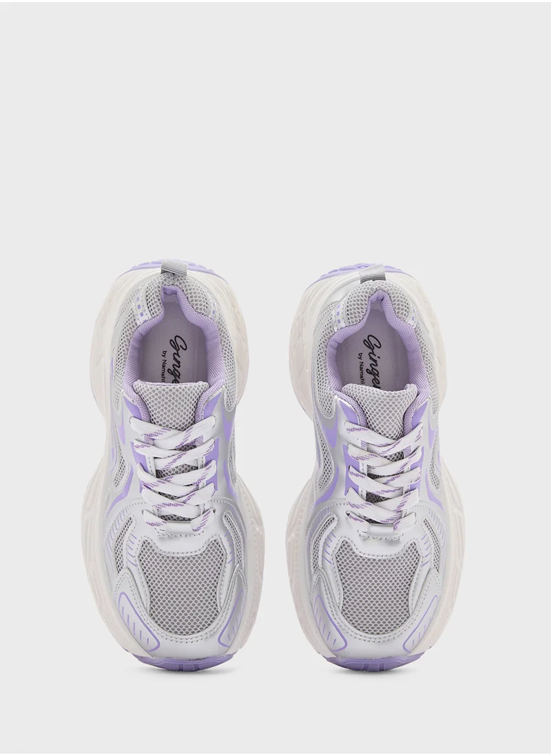 جينجر Mix Material Metallic Sneakers