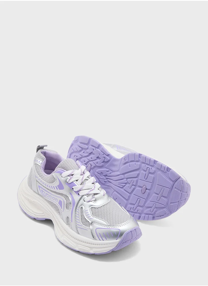جينجر Mix Material Metallic Sneakers