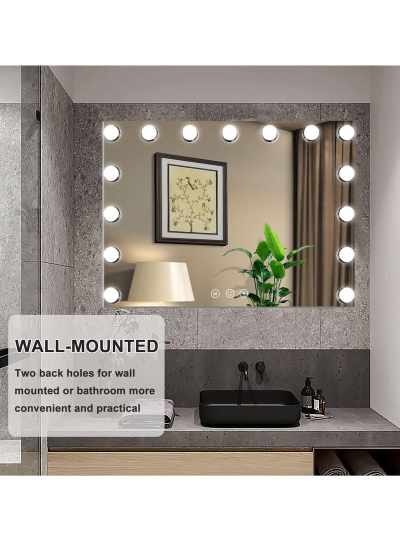 XiuWoo Hollywood Vanity Mirror with Lights, 15 Dimmable LED Bulbs 3 Color Lighted Makeup Mirror with Detachable 10X Magnification Mirror, Tabletop or Wall-Mounted, Touch Control  - Image 4