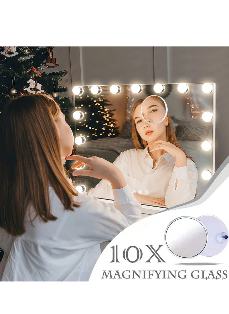XiuWoo Hollywood Vanity Mirror with Lights, 15 Dimmable LED Bulbs 3 Color Lighted Makeup Mirror with Detachable 10X Magnification Mirror, Tabletop or Wall-Mounted, Touch Control  - Image 5
