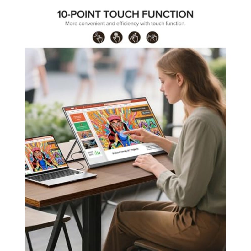 24 120Hz QLED Portable Touchscreen Monitor 1080P 125 sRGB 400 Nits Built-in Stand VESA Mount HDMI USB-C Travel Monitor for Laptop, Gaming Devices, Phone, Mini PC External Second Screen for Gaming and Work - Image 2