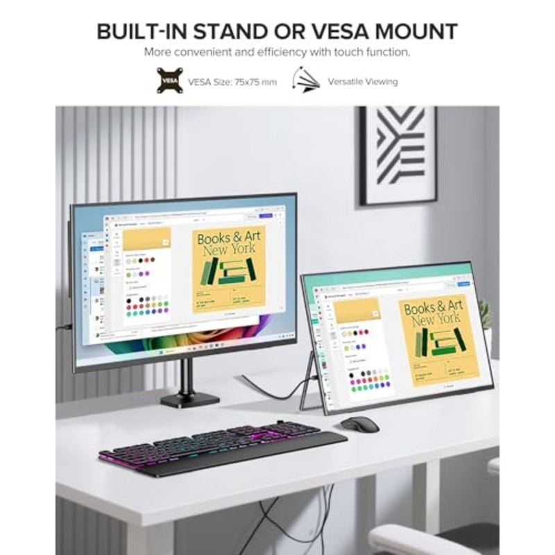 24 120Hz QLED Portable Touchscreen Monitor 1080P 125 sRGB 400 Nits Built-in Stand VESA Mount HDMI USB-C Travel Monitor for Laptop, Gaming Devices, Phone, Mini PC External Second Screen for Gaming and Work - Image 5
