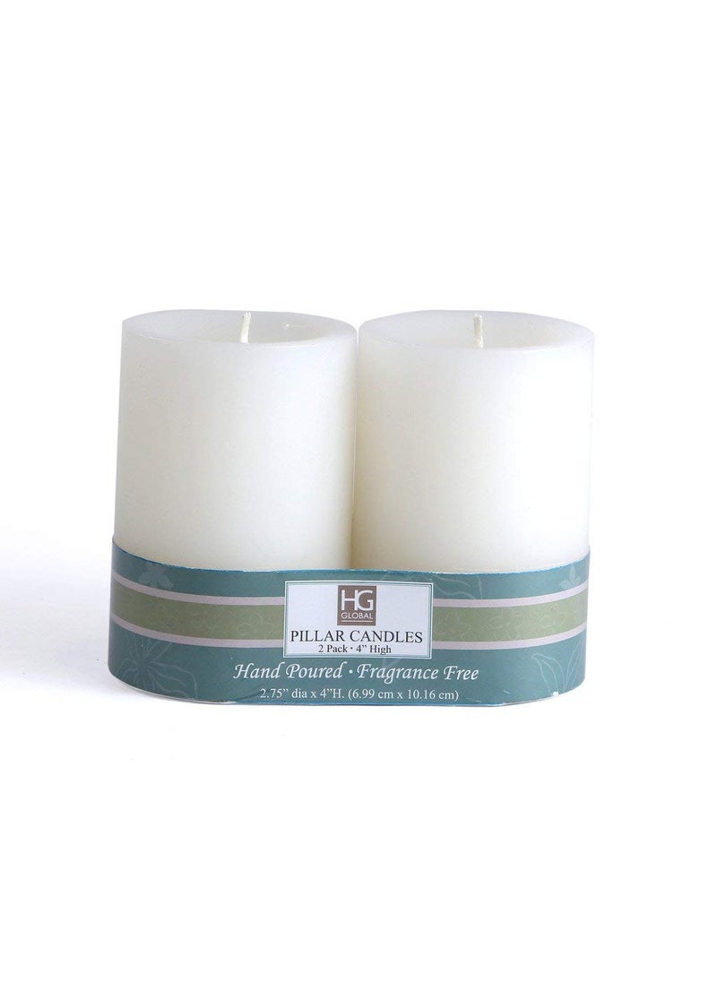 Hosley - HOSLEY Unscented Pillar Candles|White Candles Perfect for Home Decor|Candles for Decoration|Burn Time 60 Hours|Long Lasting|Smokeless & Dripless|2.75 Inch Diameter |Pack of 2 (4 Inch Long Each) - Image 1