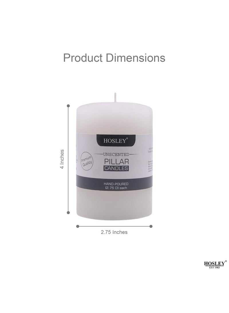 Hosley - HOSLEY Unscented Pillar Candles|White Candles Perfect for Home Decor|Candles for Decoration|Burn Time 60 Hours|Long Lasting|Smokeless & Dripless|2.75 Inch Diameter |Pack of 2 (4 Inch Long Each) - Image 1
