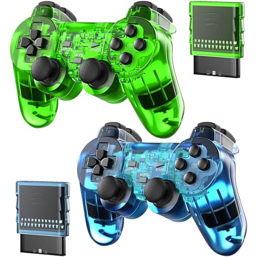 Degulan Wireless Controller Compatible with PS-2 Console, Remote Gamepad for Play 2 (Green and Blue) - Image 1