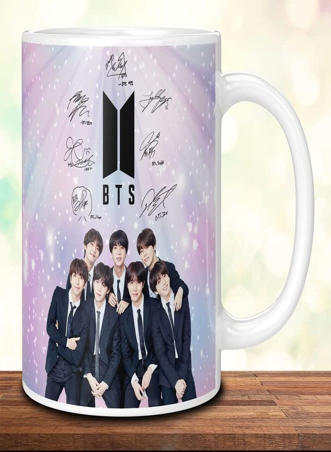 TrendoPrint كوب قهوة مطبوع عليه شعار BTS من تريندو برينت، سعة 350 مل، مع زجاجة ماء بسعة 600 مل مزودة بفوهة للشرب، هدية مثالية للبنات والأولاد والأطفال والنساء والرجال والأصدقاء والأحباب. - Image 2