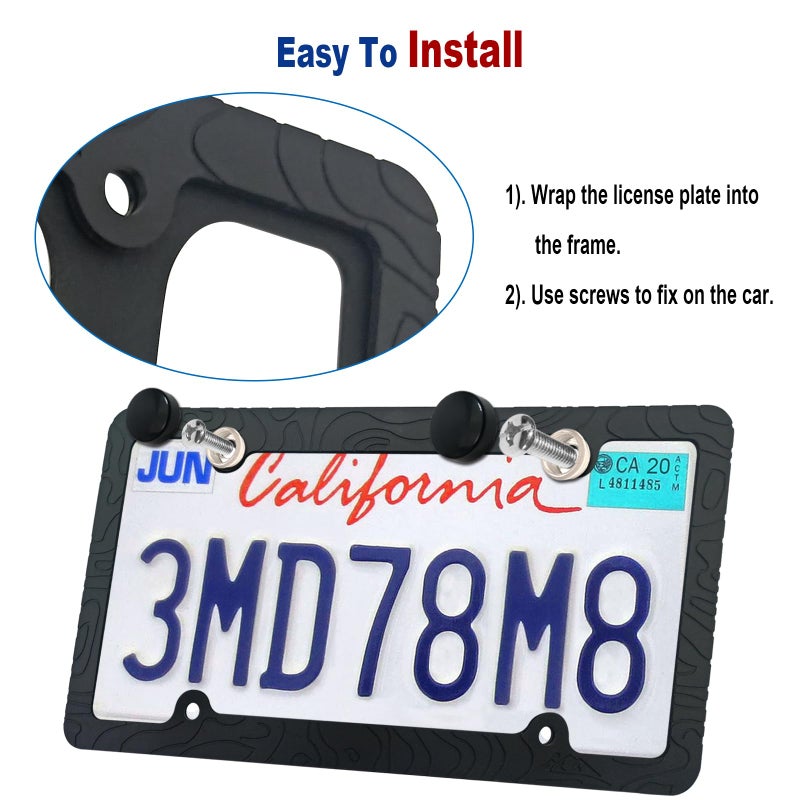 FBJTDQ Tuersan Topography Silicone License Plate Frames- 2 Pack Matte Black Mountain Design Car Tag Holder Cover with Screws Caps, Present for Hiking & Outdoor Sports Men - Image 5