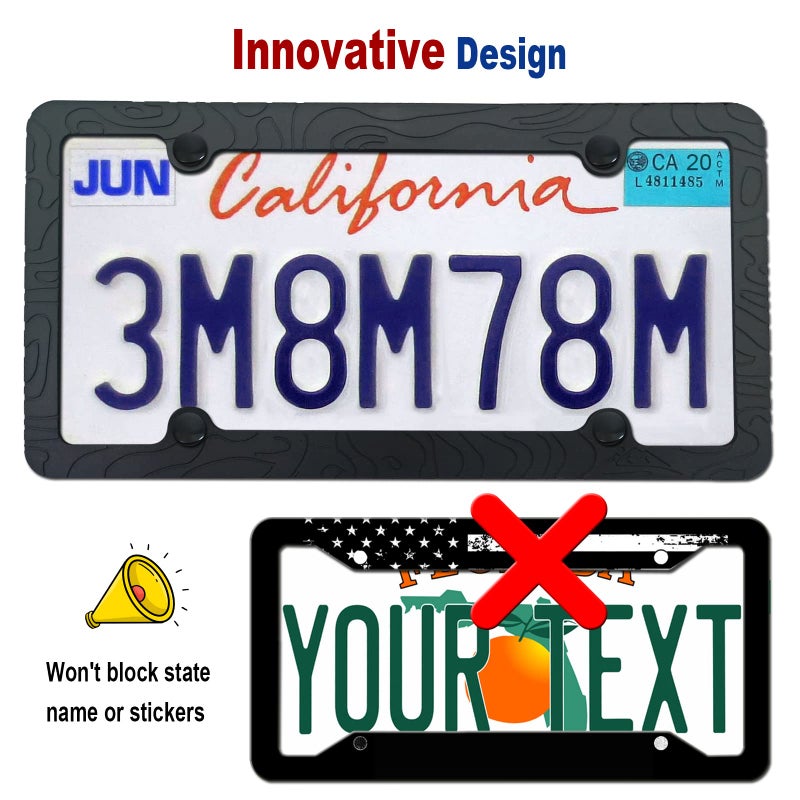 FBJTDQ Tuersan Topography Silicone License Plate Frames- 2 Pack Matte Black Mountain Design Car Tag Holder Cover with Screws Caps, Present for Hiking & Outdoor Sports Men - Image 3