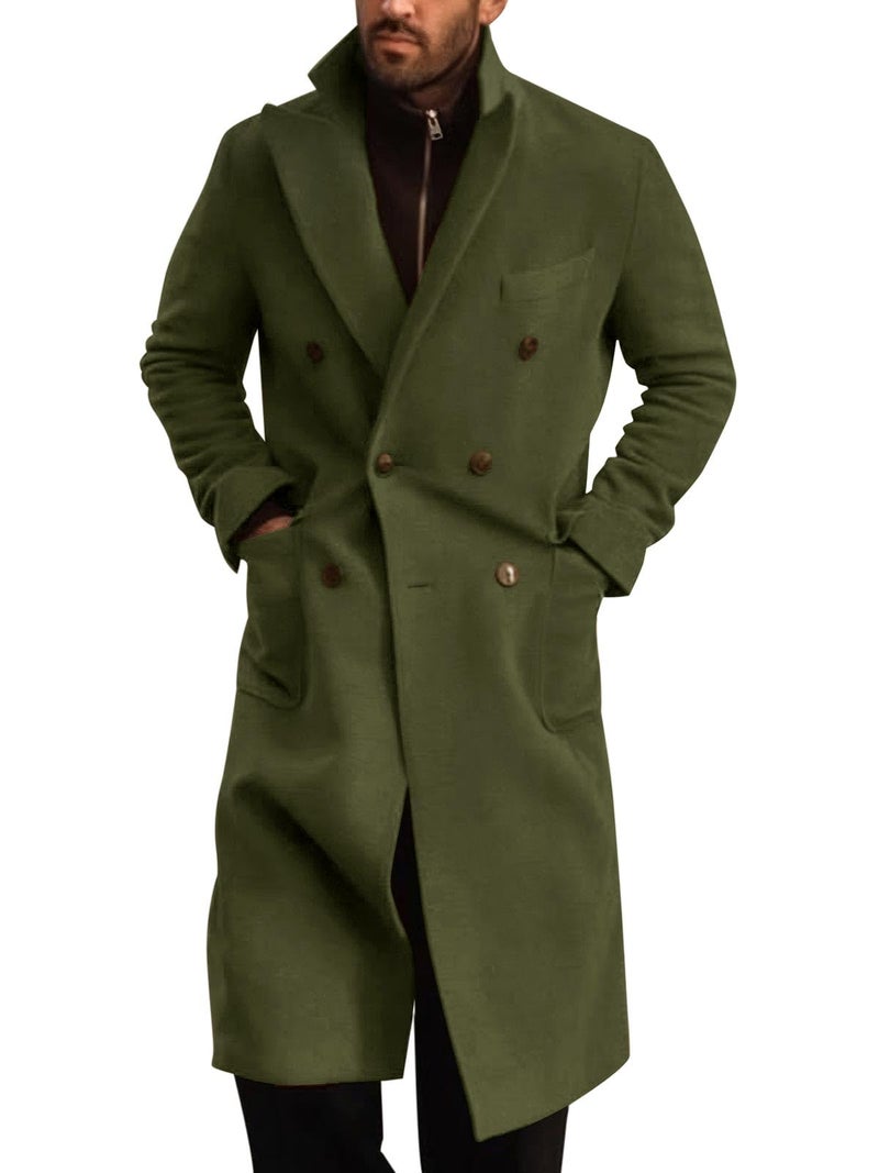 Runcati Mens Wool Blend Casual Trench Coat Notched Collar Lapel Long Jacket Double Breasted Classic Winter Overcoat - Image 1