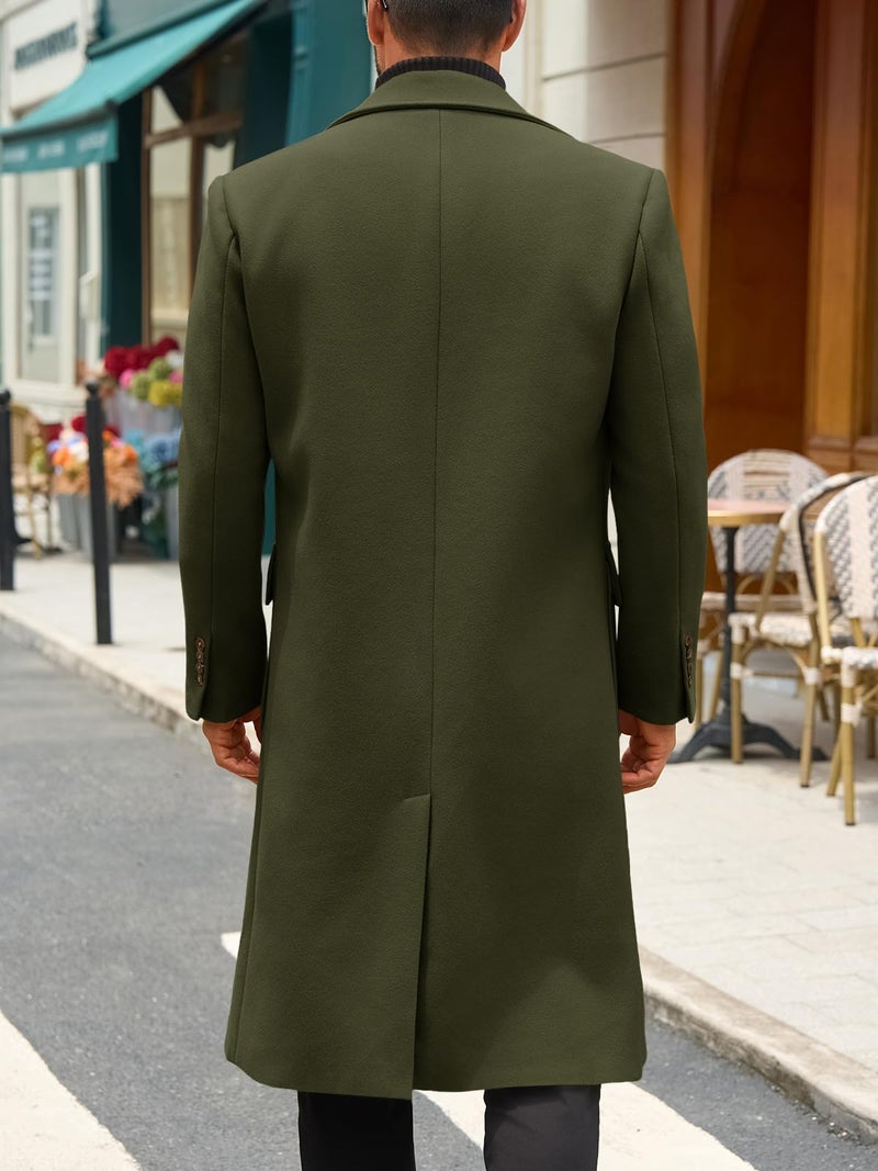 Runcati Mens Wool Blend Casual Trench Coat Notched Collar Lapel Long Jacket Double Breasted Classic Winter Overcoat - Image 3