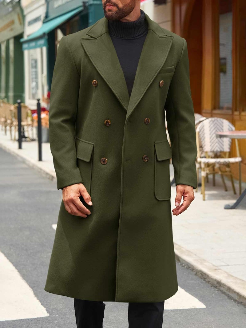 Runcati Mens Wool Blend Casual Trench Coat Notched Collar Lapel Long Jacket Double Breasted Classic Winter Overcoat - Image 4