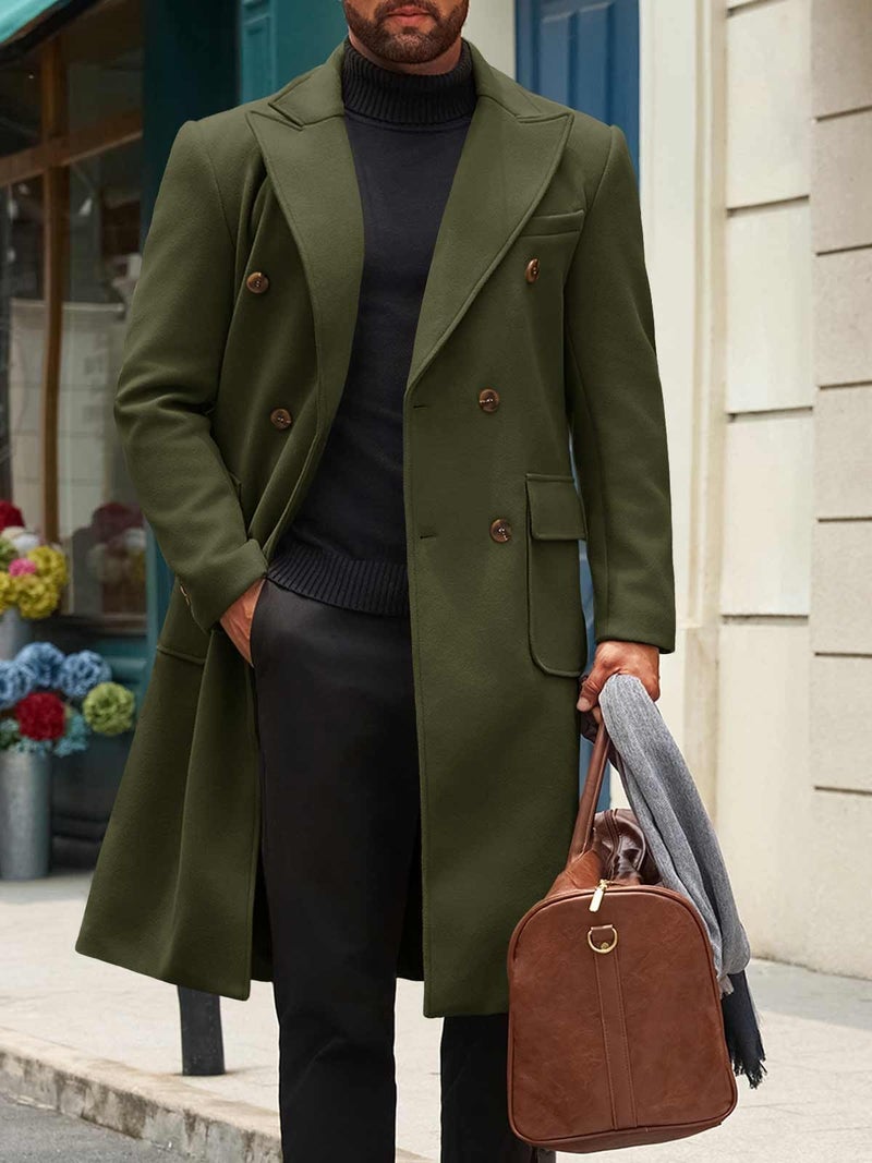 Runcati Mens Wool Blend Casual Trench Coat Notched Collar Lapel Long Jacket Double Breasted Classic Winter Overcoat - Image 5