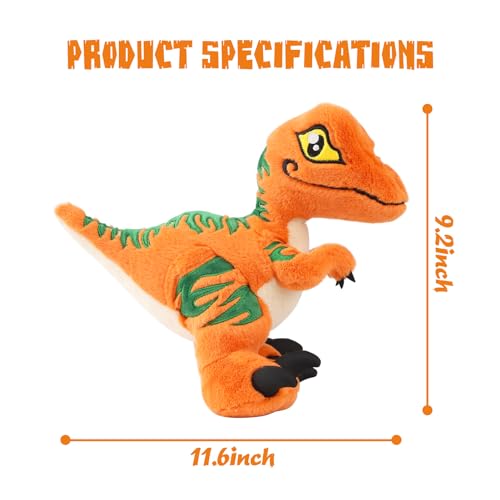 TCBunny Baby Dinosaur 12 Bedtime Stuffed Animal Plush Toy Kids Gifts for Boys Girls Birthday Valentine Christmas Veliciraptor Orange - Image 5