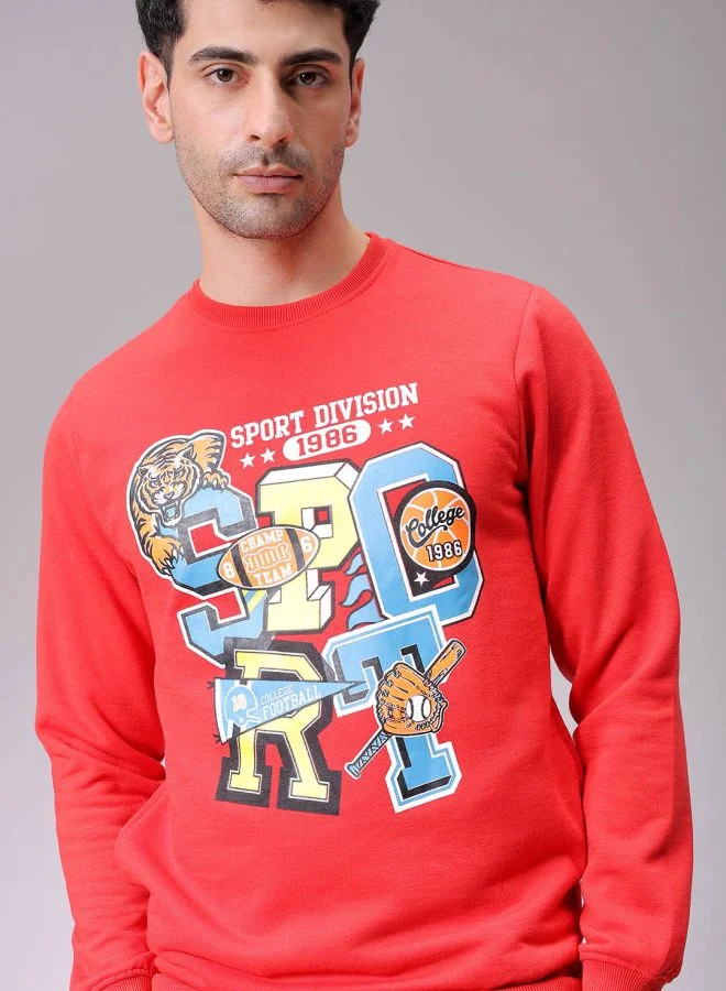 شركة المرآب الهندية Men Regular Fit Placement Print Crew Neck Overhead Sweatshirt