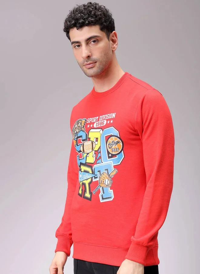 شركة المرآب الهندية Men Regular Fit Placement Print Crew Neck Overhead Sweatshirt