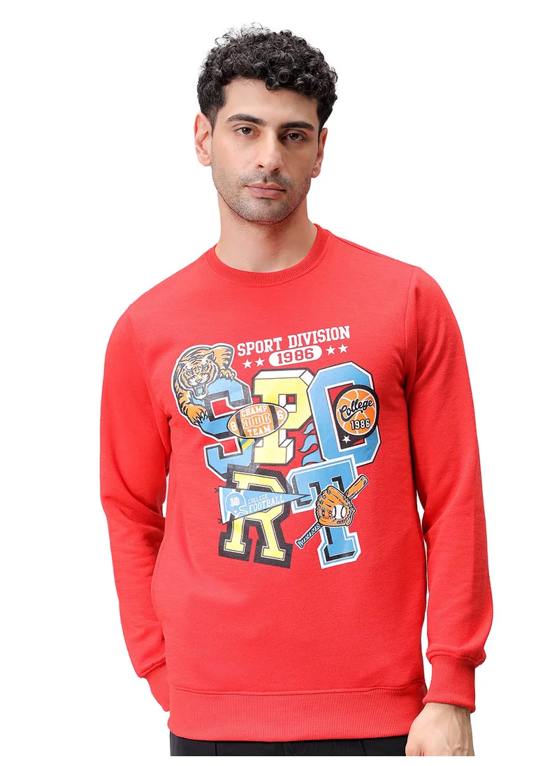 The Indian Garage Co Men Knitted Regular Fit Placement Print Long Sleeve Polyester Sweatshirt