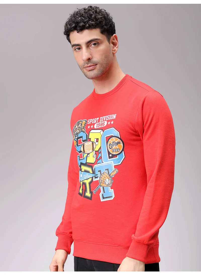 The Indian Garage Co Men Knitted Regular Fit Placement Print Long Sleeve Polyester Sweatshirt