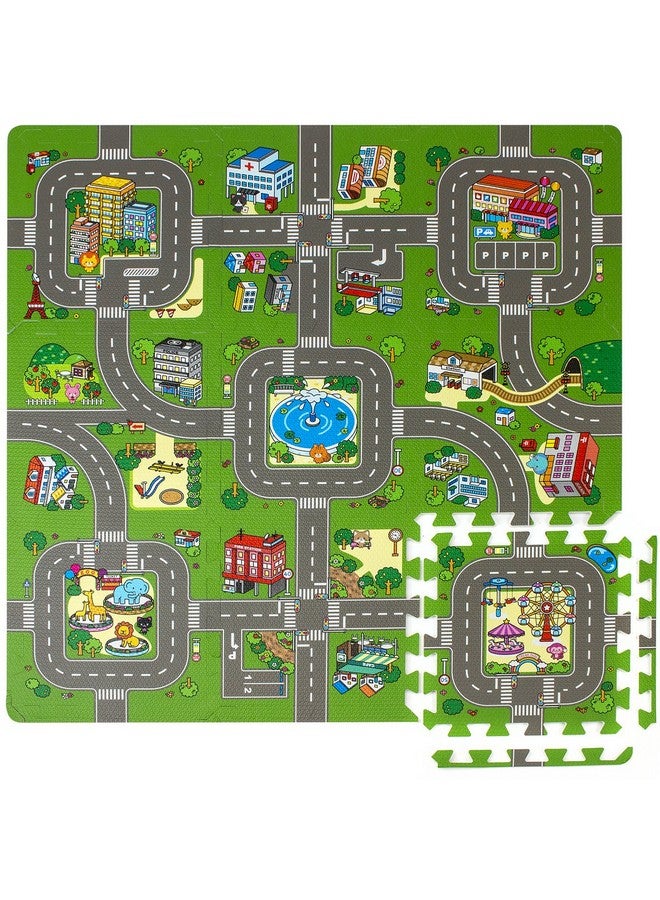 Sorbus Traffic Play Mat Puzzle Foam Interlocking Tiles - Kids Road Traffic Play Rug - Children Educational Playmat Rug - Great For Playing With Toy Cars Trucks (9 Tiles With Borders) - Image 1