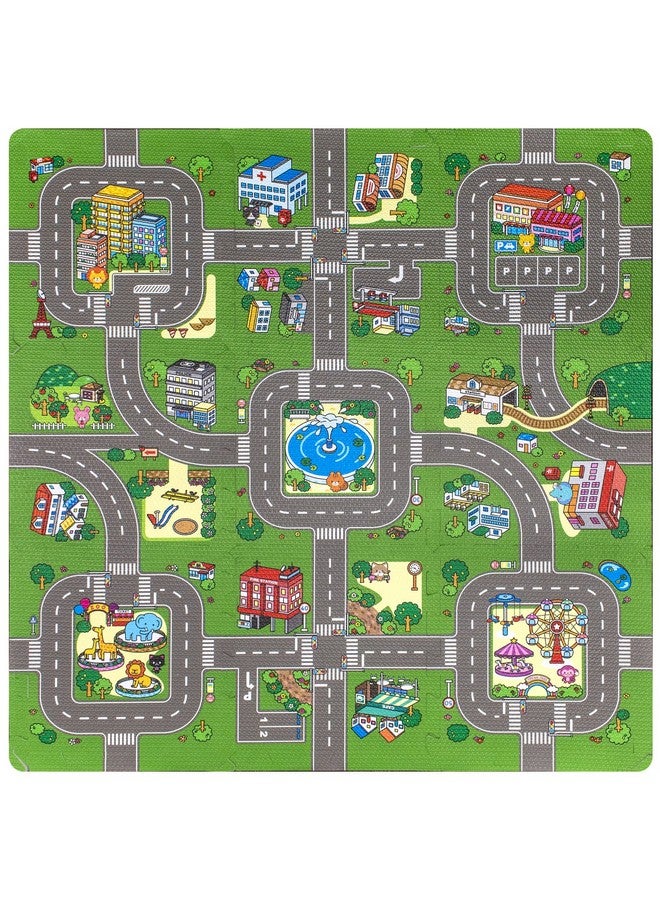Sorbus Traffic Play Mat Puzzle Foam Interlocking Tiles - Kids Road Traffic Play Rug - Children Educational Playmat Rug - Great For Playing With Toy Cars Trucks (9 Tiles With Borders) - Image 3