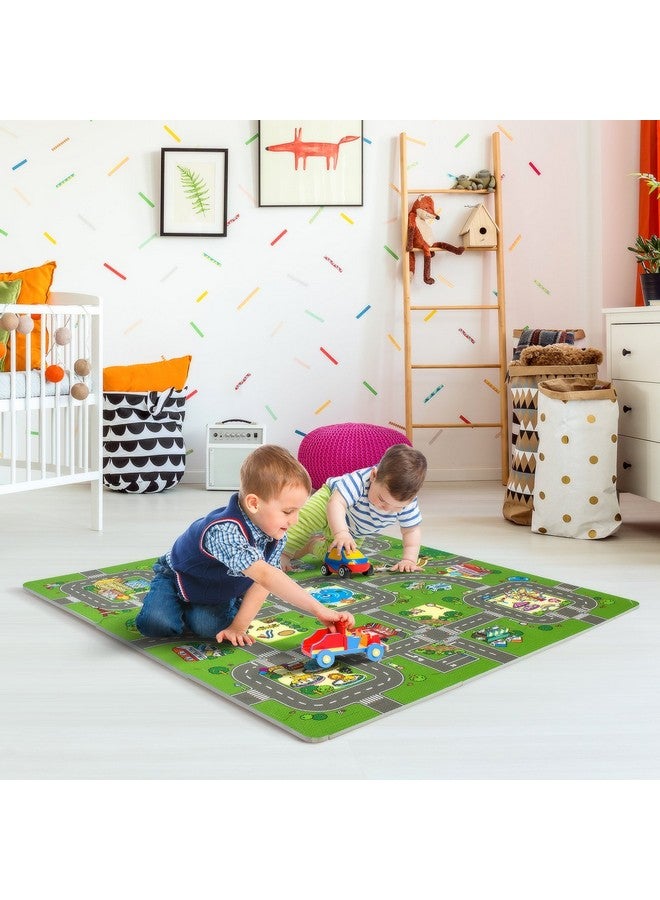 Sorbus Traffic Play Mat Puzzle Foam Interlocking Tiles - Kids Road Traffic Play Rug - Children Educational Playmat Rug - Great For Playing With Toy Cars Trucks (9 Tiles With Borders) - Image 2