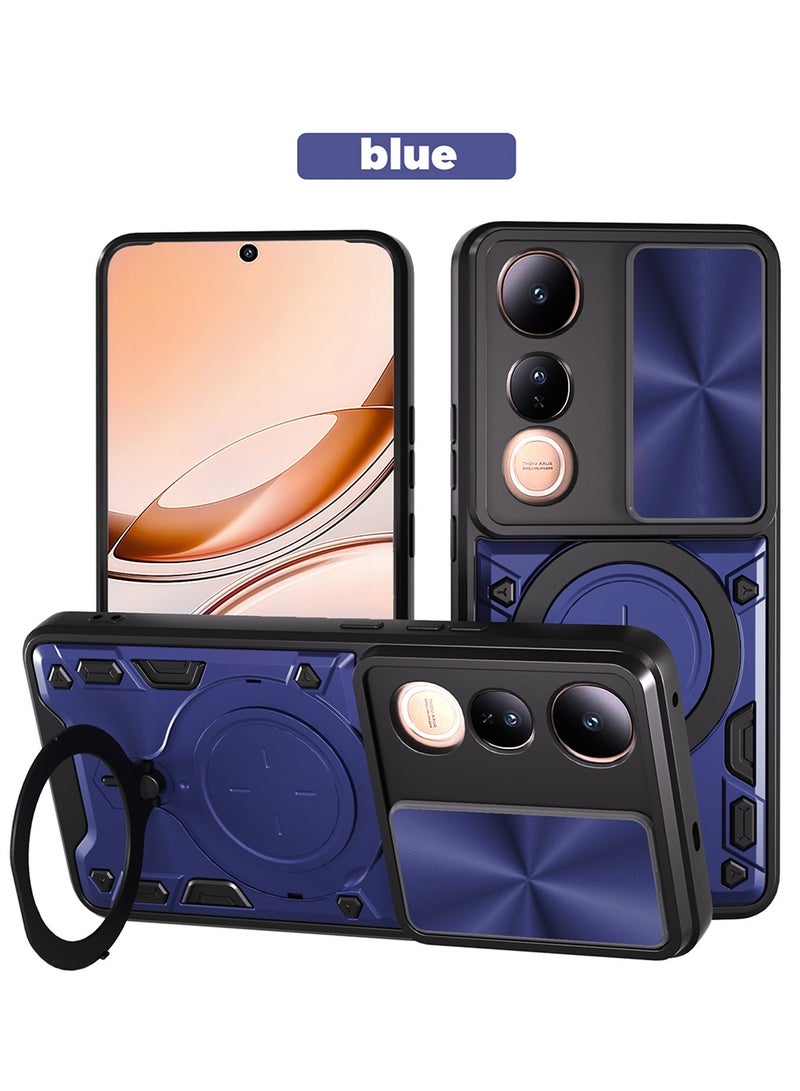 SanHu for vivo V50 Lite 5G Case, Slide Camera Lens Cover, Magnetic Ring Holder Kickstand Protective Phone Case for vivo V50 Lite 5G, Blue
