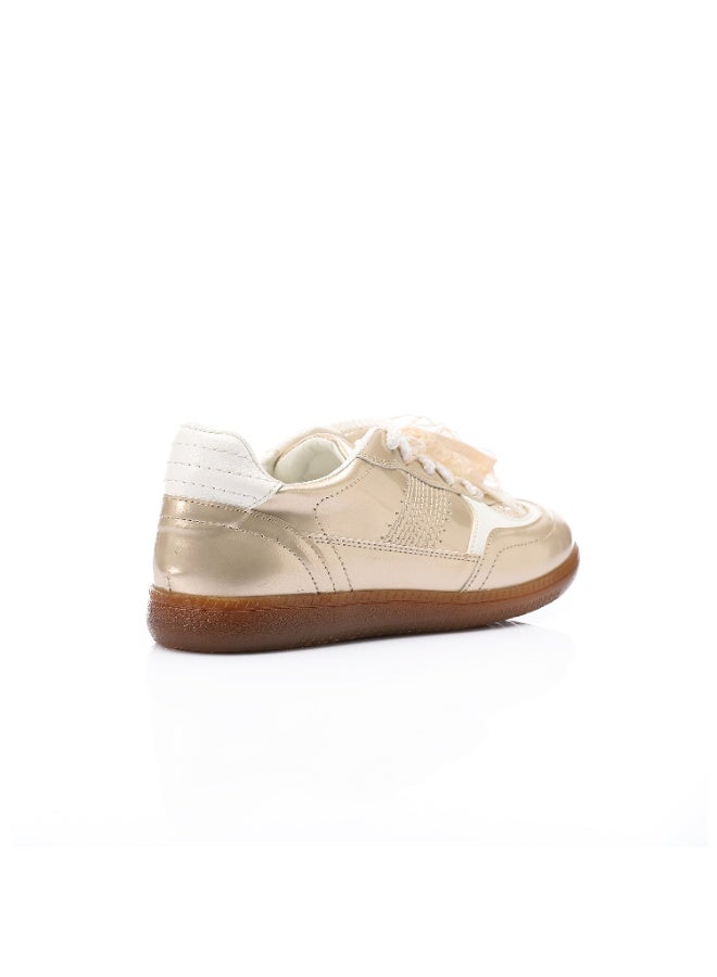 Mr.joe Mr Joe Champagne faux Leather Sneaker with Lace & Decorative Organza Ribbon- 3034  - Image 3