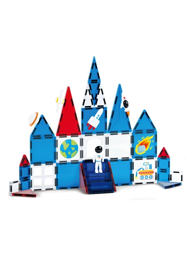 XINBIDA Magnetic Tiles Space Station Building Set 39PCS | Kids Construction Blocks with Astronaut Rocket Shuttle Satellite Figures | STEM Toy for Boys Girls Age 3 4 5 6 7 8+ - Image 1