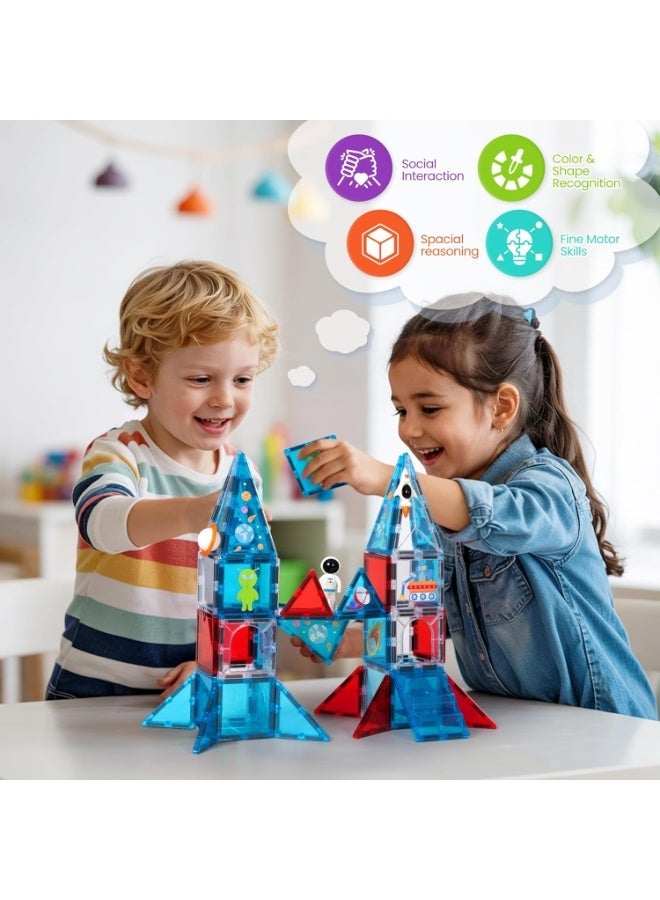 XINBIDA Magnetic Tiles Space Station Building Set 39PCS | Kids Construction Blocks with Astronaut Rocket Shuttle Satellite Figures | STEM Toy for Boys Girls Age 3 4 5 6 7 8+ - Image 3