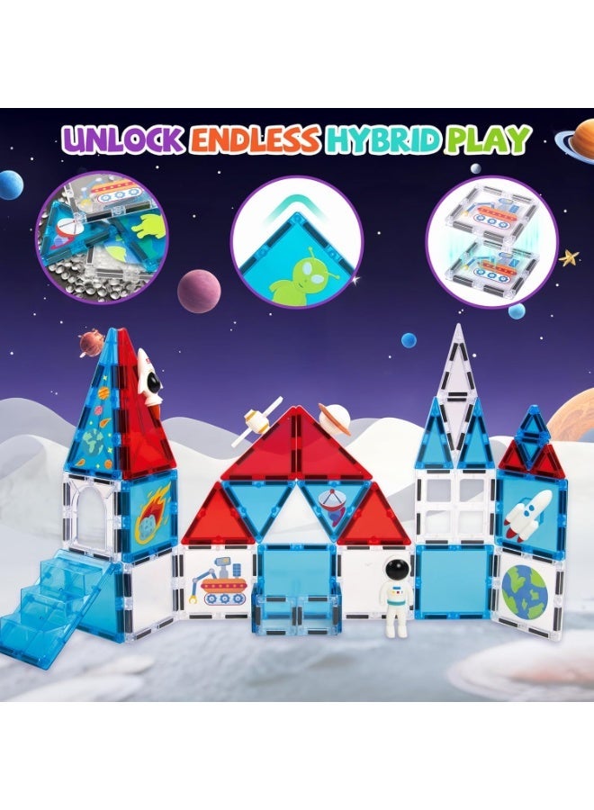 XINBIDA Magnetic Tiles Space Station Building Set 39PCS | Kids Construction Blocks with Astronaut Rocket Shuttle Satellite Figures | STEM Toy for Boys Girls Age 3 4 5 6 7 8+ - Image 4