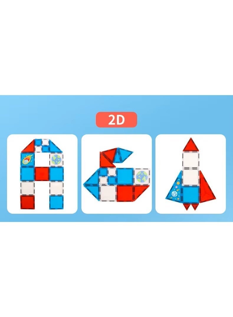 XINBIDA Magnetic Tiles Space Station Building Set 39PCS | Kids Construction Blocks with Astronaut Rocket Shuttle Satellite Figures | STEM Toy for Boys Girls Age 3 4 5 6 7 8+ - Image 5