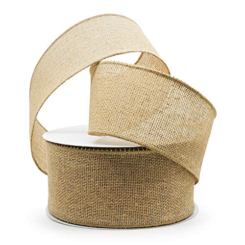 CT CRAFT LLC Burlap Fabric Wired Ribbon 3" x 20 Yards Natural Color for Christmas Home Wedding Decor Gift Wrapping Tree Topper Bow Wreath Bouquet DIY Crafts - Image 1