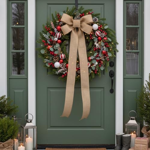 CT CRAFT LLC Burlap Fabric Wired Ribbon 3" x 20 Yards Natural Color for Christmas Home Wedding Decor Gift Wrapping Tree Topper Bow Wreath Bouquet DIY Crafts - Image 2