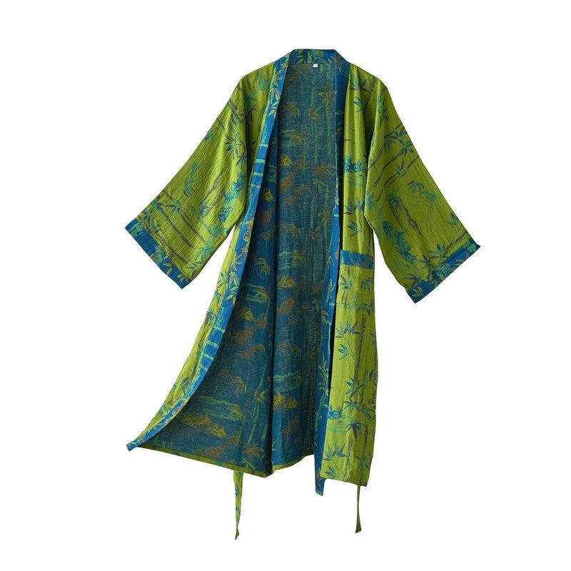 Kimono Robe Purefair 100% Cotton Gauze Bamboo Leaf Print - Image 1