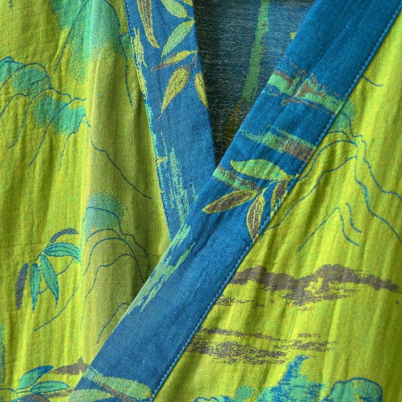 Kimono Robe Purefair 100% Cotton Gauze Bamboo Leaf Print - Image 4