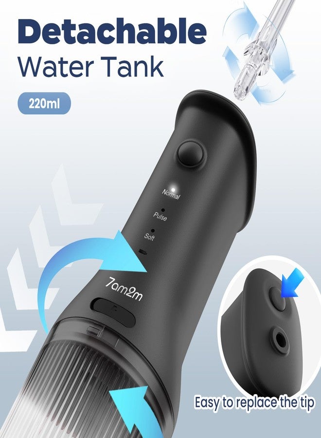 7AM2M Portable Cordless Water Flosser, Oral Irrigator with 3 Modes & 2 Tips, Fast Rechargeable, IPX7 Waterproof, Dental Water Flosser for Travel and Home Use (Black - Image 4