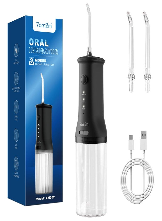 7AM2M Portable Cordless Water Flosser, Oral Irrigator with 3 Modes & 2 Tips, Fast Rechargeable, IPX7 Waterproof, Dental Water Flosser for Travel and Home Use (Black - Image 1
